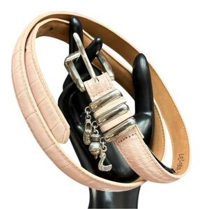 Vintage Brighton Pink Croc Embossed Leather Golf Theme Belt Size 32, Silver Tone